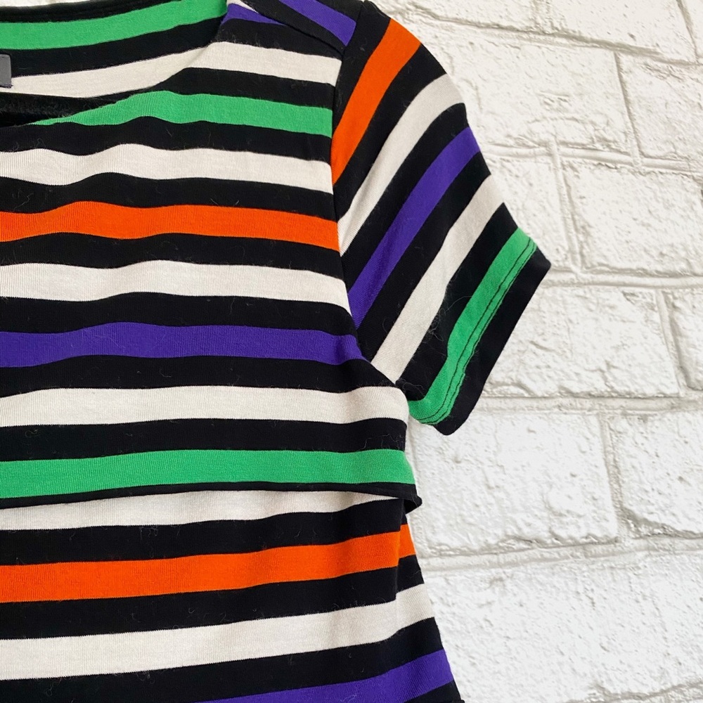 Vince Camuto Multicolor Striped Bandage Tiered Short Sleeve Casual Dress Small - Picture 3 of 7